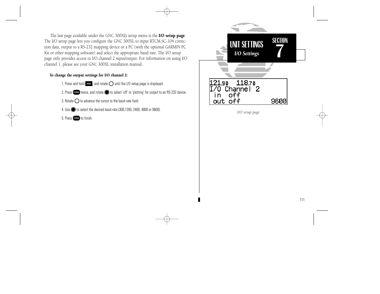 Unit settings | Garmin GNC 300XL TSO User Manual | Page 121 / 150