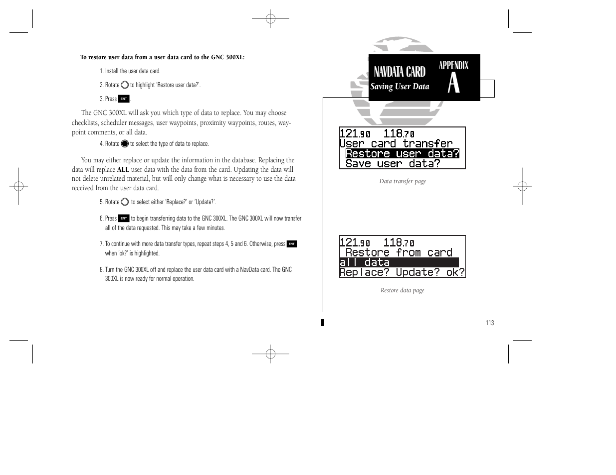 Navdata card, Appendix | Garmin GNC 300XL TSO User Manual | Page 123 / 150