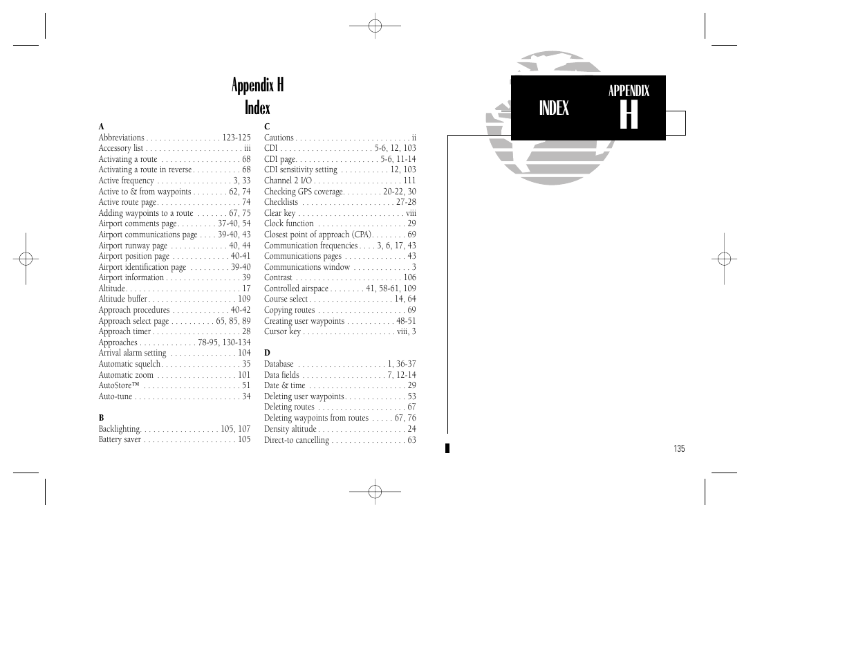 Appendix h index, Index | Garmin GNC 300XL TSO User Manual | Page 145 / 150