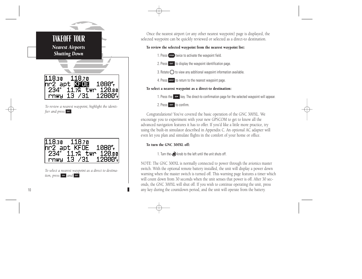 Takeoff tour | Garmin GNC 300XL TSO User Manual | Page 20 / 150