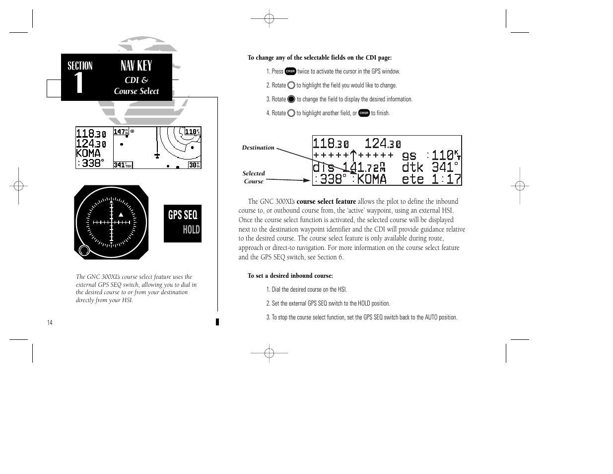 Nav key, Gps seq, Auto hold | Garmin GNC 300XL TSO User Manual | Page 24 / 150