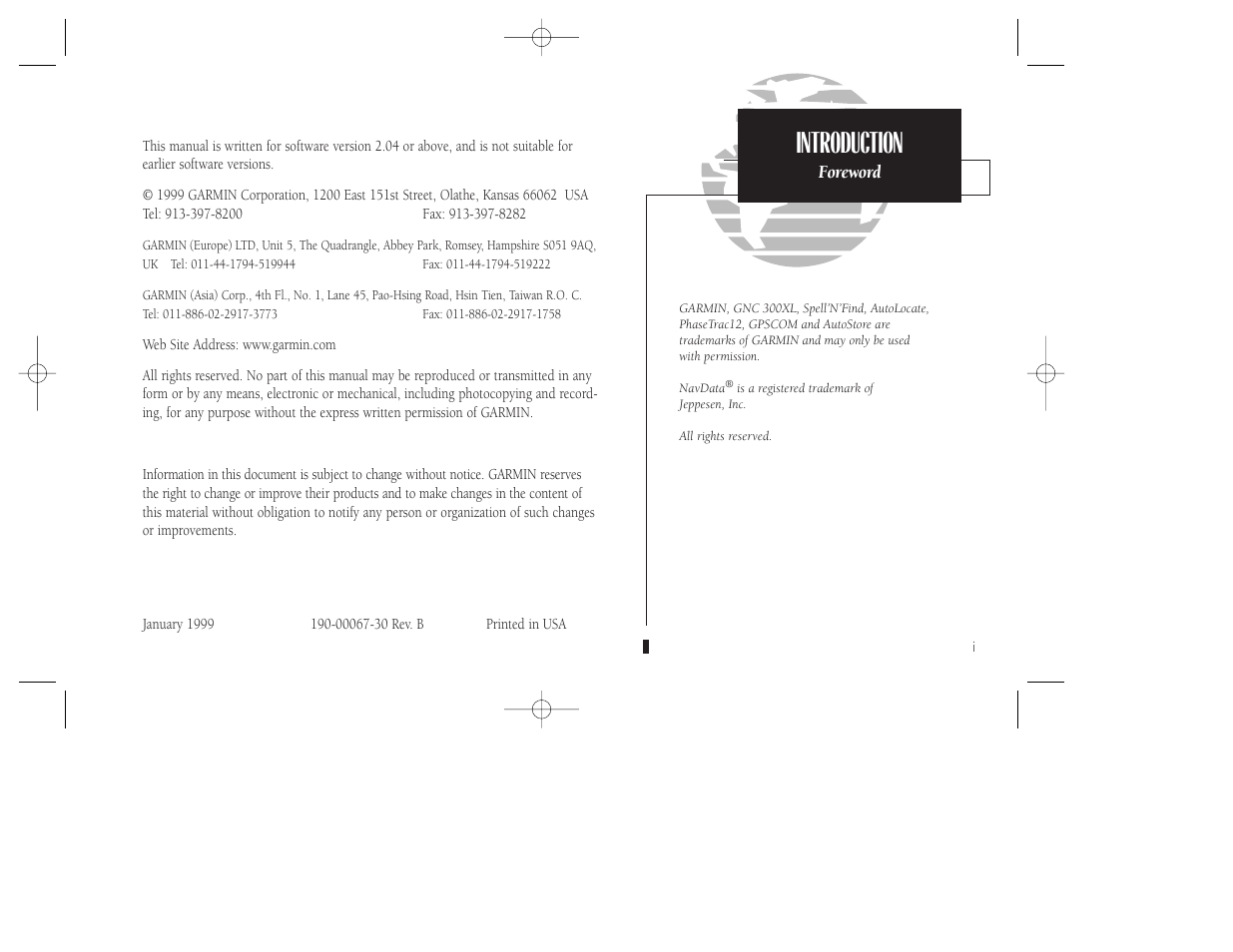 Introduction | Garmin GNC 300XL TSO User Manual | Page 3 / 150