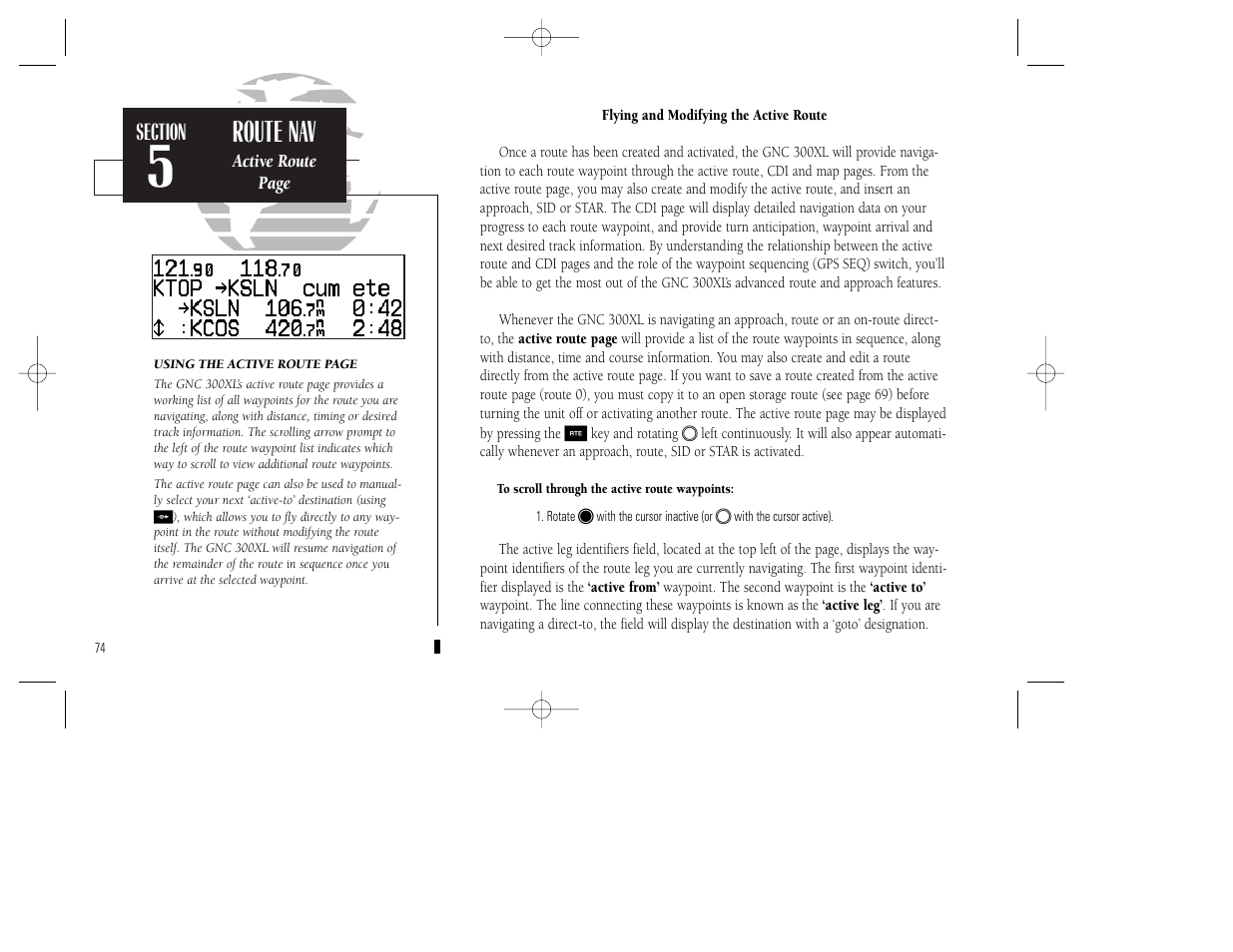 Route nav | Garmin GNC 300XL TSO User Manual | Page 84 / 150