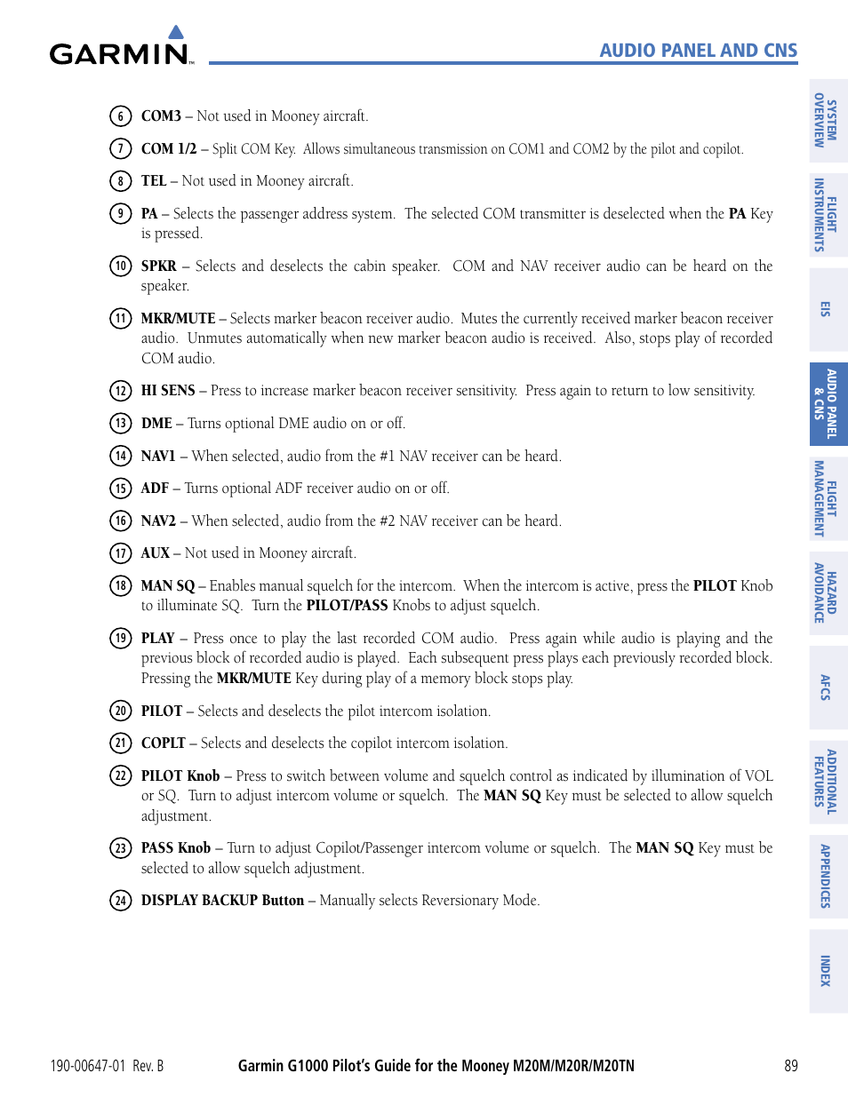 Audio panel and cns | Garmin G1000 Mooney M20TN User Manual | Page 100 / 494