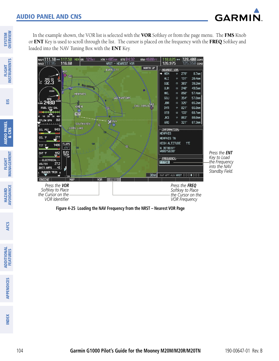 Audio panel and cns | Garmin G1000 Mooney M20TN User Manual | Page 115 / 494