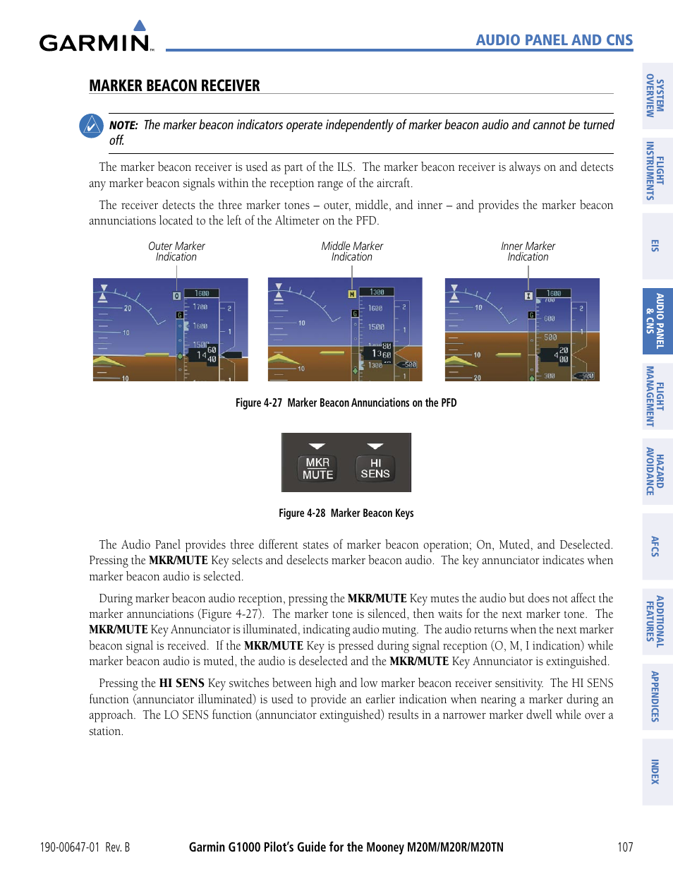 Marker beacon receiver, Audio panel and cns | Garmin G1000 Mooney M20TN User Manual | Page 118 / 494