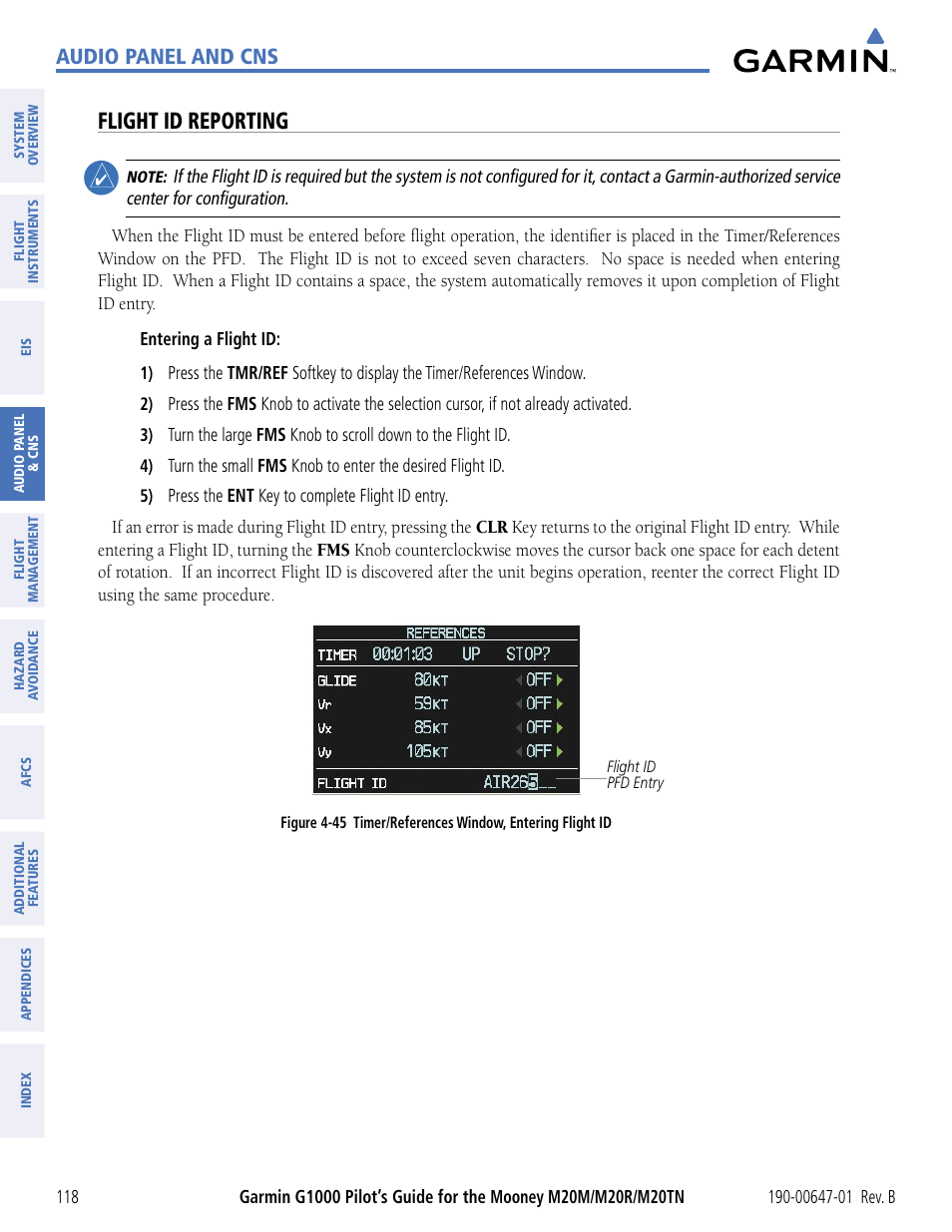 Flight id reporting, Audio panel and cns | Garmin G1000 Mooney M20TN User Manual | Page 129 / 494