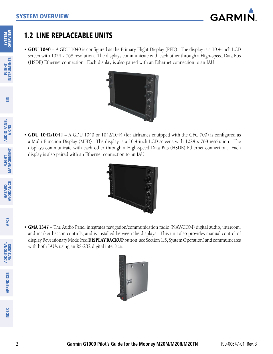 2 line replaceable units, System overview | Garmin G1000 Mooney M20TN User Manual | Page 13 / 494