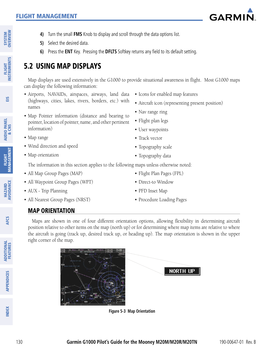 2 using map displays, Map orientation, Flight management | Garmin G1000 Mooney M20TN User Manual | Page 141 / 494