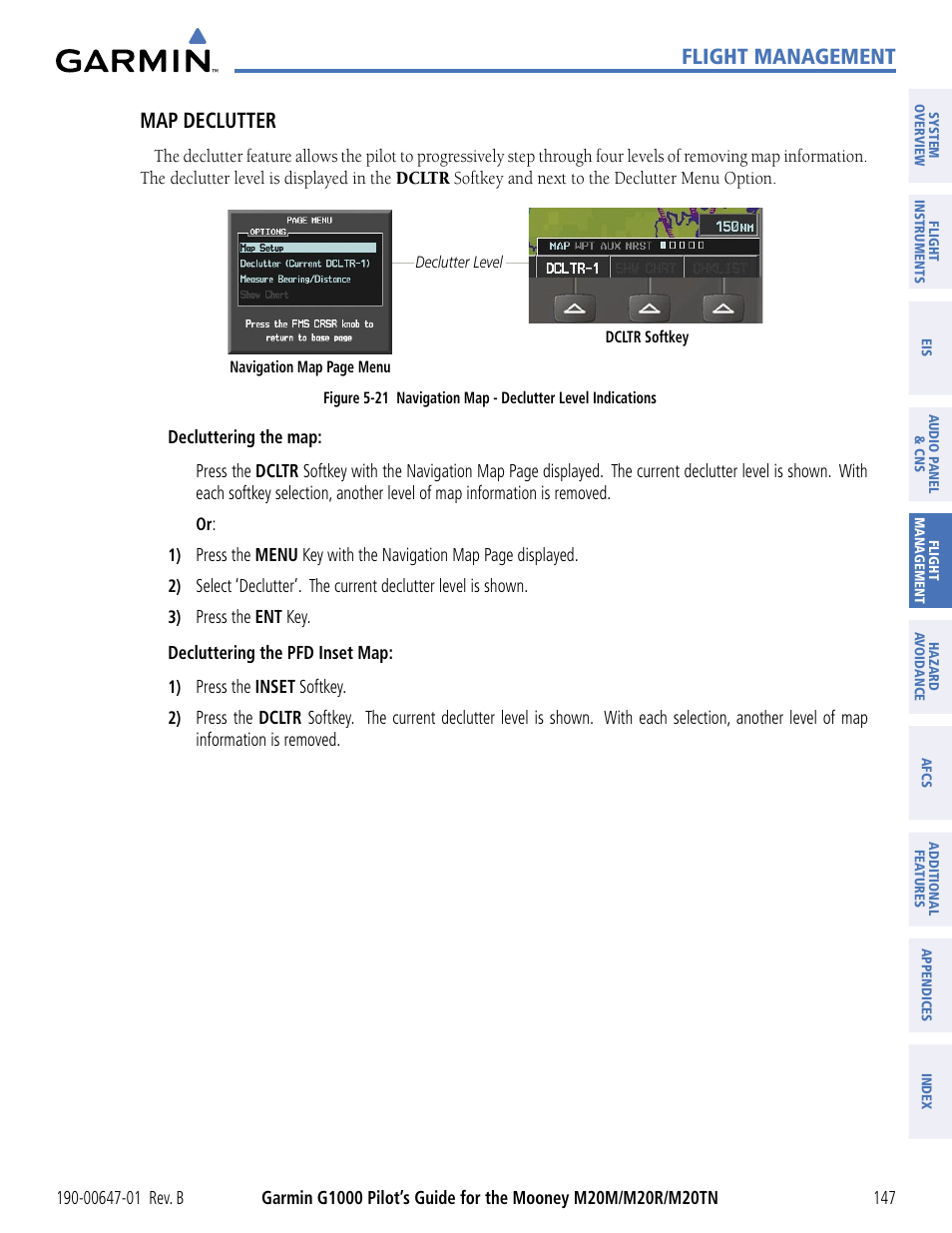 Flight management, Map declutter | Garmin G1000 Mooney M20TN User Manual | Page 158 / 494