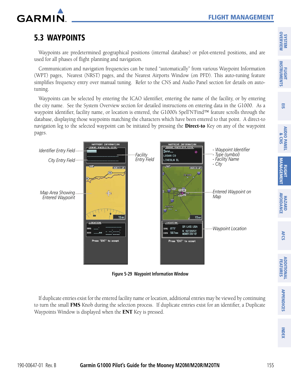 3 waypoints, Flight management | Garmin G1000 Mooney M20TN User Manual | Page 166 / 494