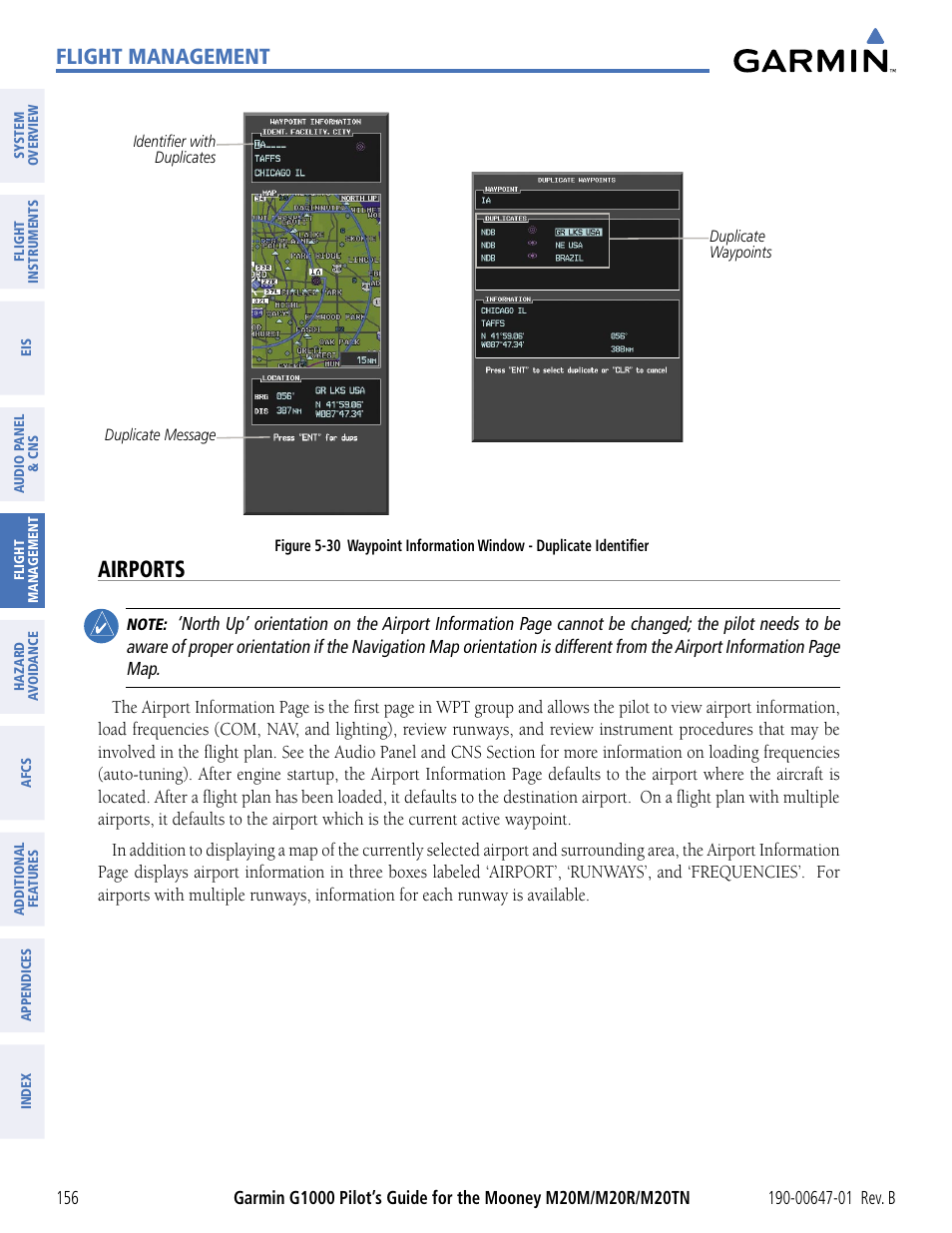 Airports, Flight management | Garmin G1000 Mooney M20TN User Manual | Page 167 / 494
