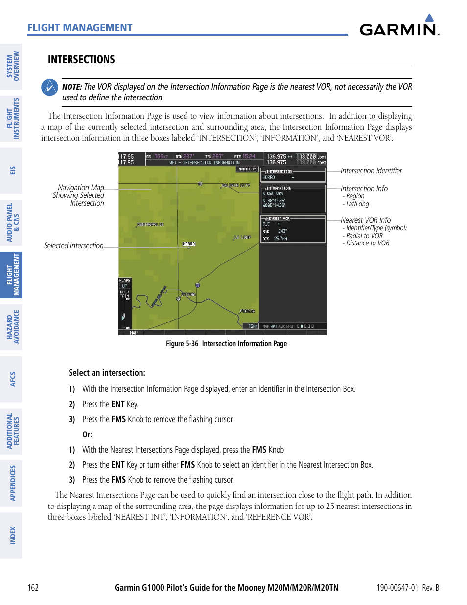 Intersections, Flight management | Garmin G1000 Mooney M20TN User Manual | Page 173 / 494