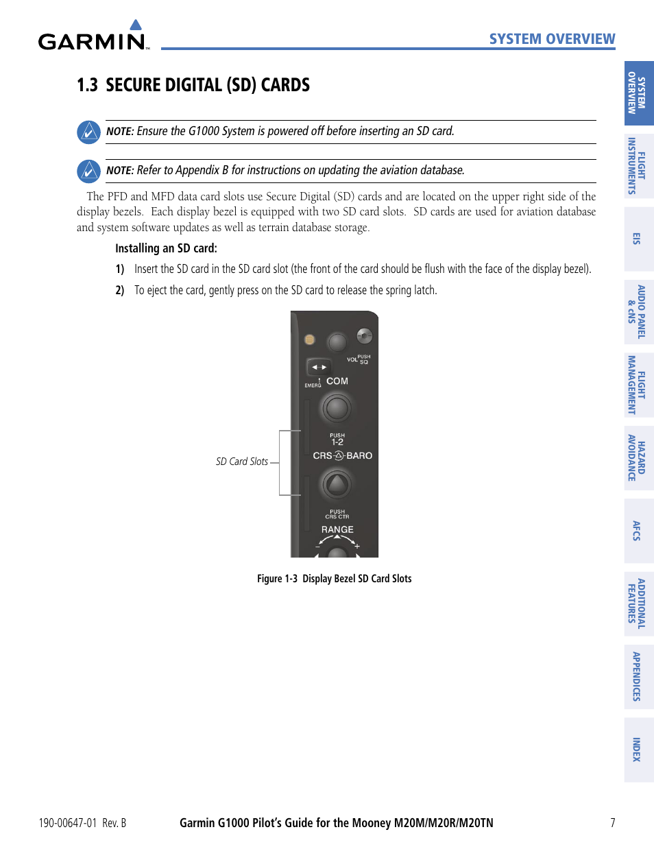 3 secure digital (sd) cards, System overview | Garmin G1000 Mooney M20TN User Manual | Page 18 / 494