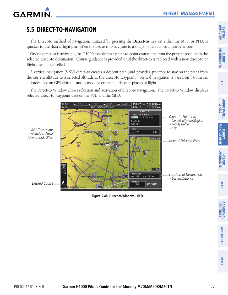 5 direct-to-navigation, Flight management | Garmin G1000 Mooney M20TN User Manual | Page 188 / 494