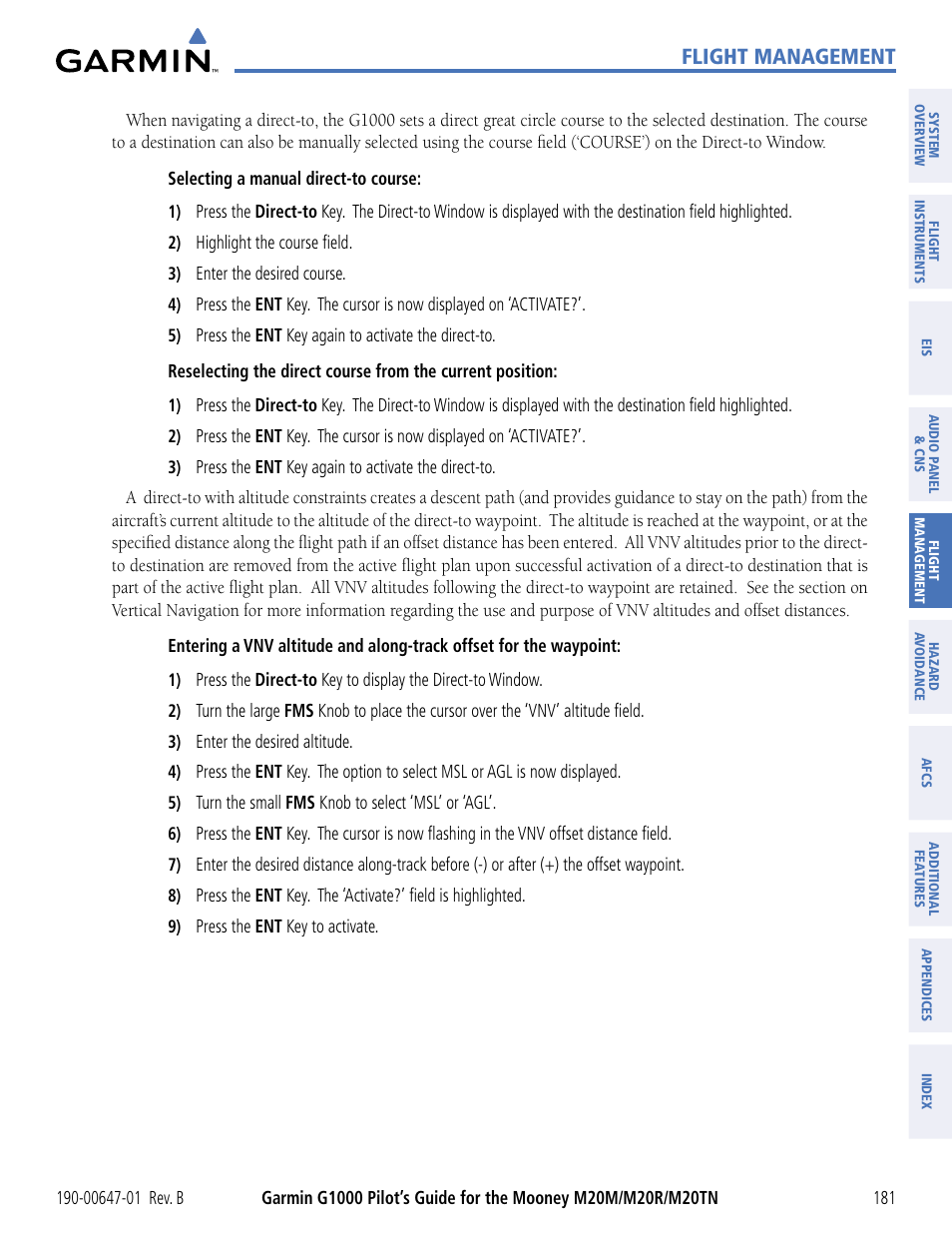 Flight management | Garmin G1000 Mooney M20TN User Manual | Page 192 / 494