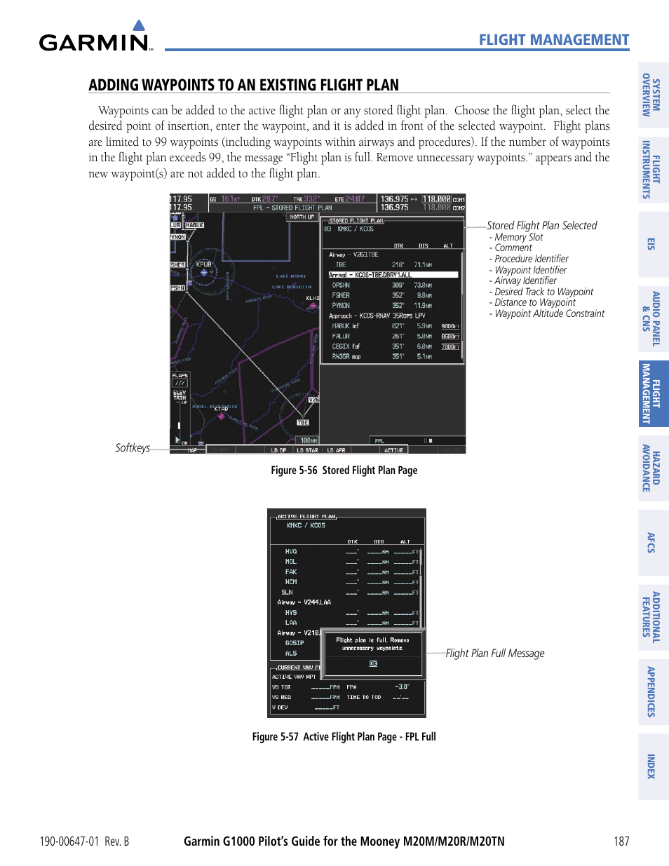 Adding waypoints to an existing flight plan, Flight management | Garmin G1000 Mooney M20TN User Manual | Page 198 / 494