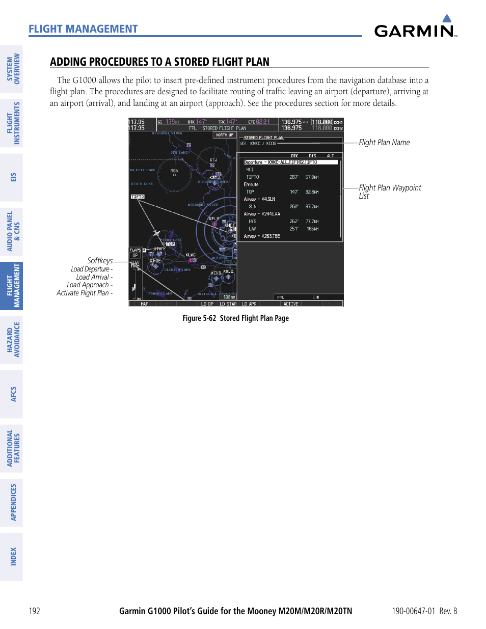 Adding procedures to a stored flight plan, Flight management | Garmin G1000 Mooney M20TN User Manual | Page 203 / 494