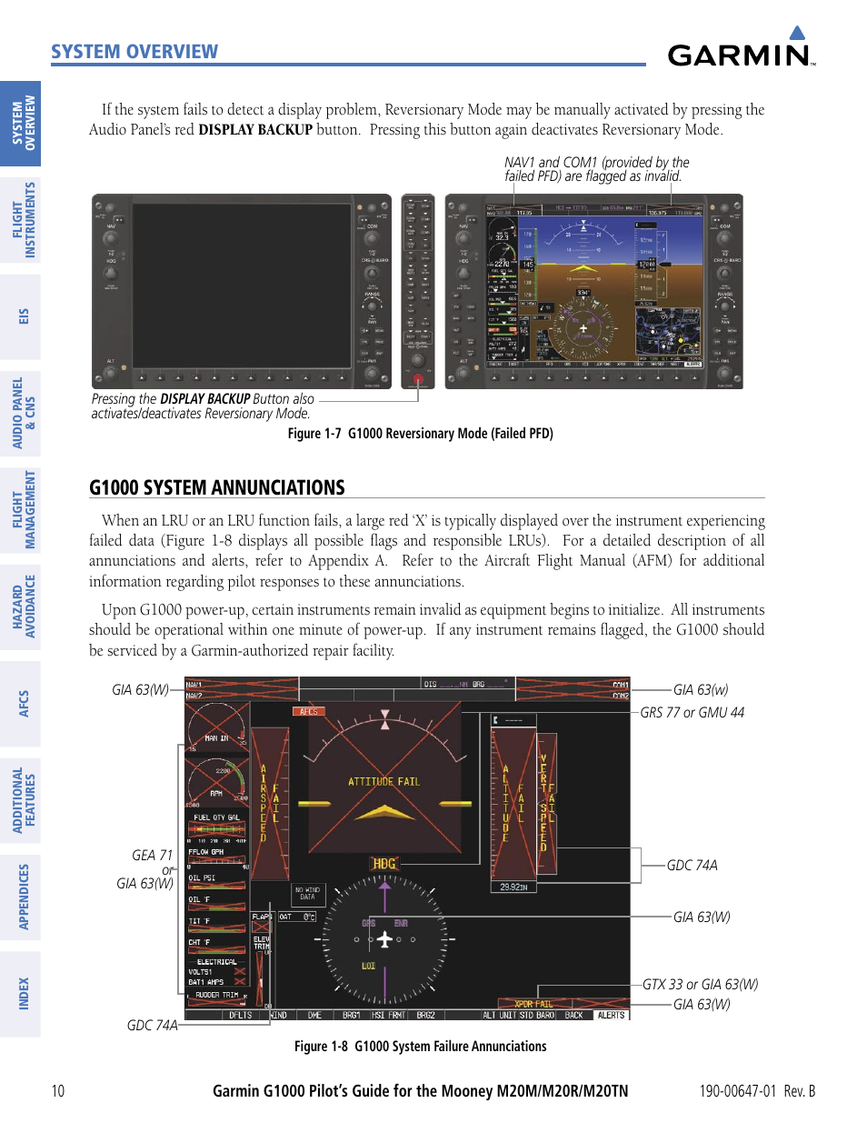 G1000 system annunciations, System overview | Garmin G1000 Mooney M20TN User Manual | Page 21 / 494
