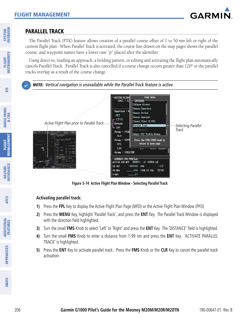 Parallel track, Flight management | Garmin G1000 Mooney M20TN User Manual | Page 217 / 494