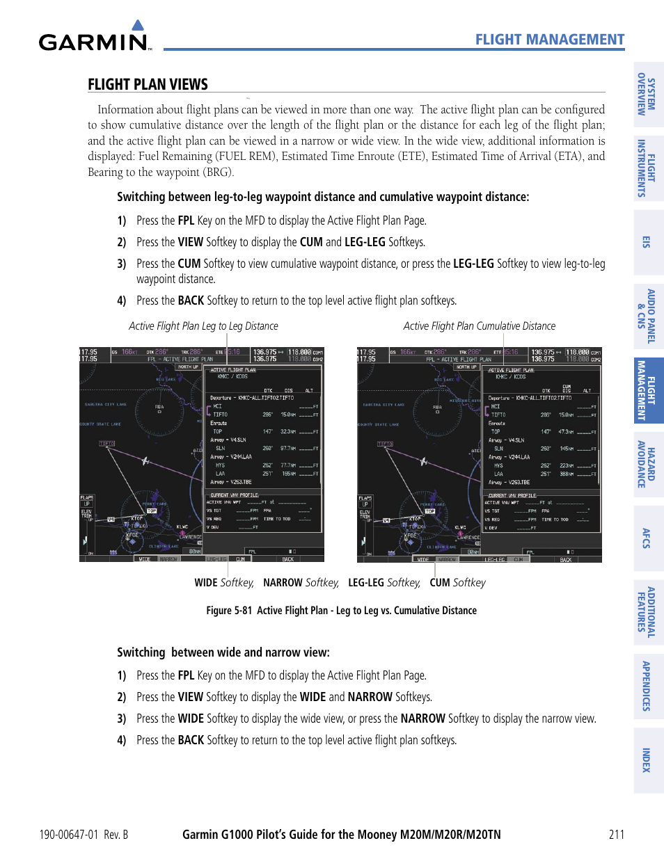 Flight plan views, Flight management | Garmin G1000 Mooney M20TN User Manual | Page 222 / 494