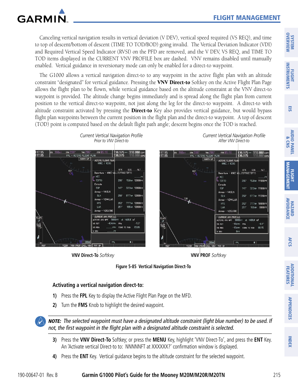 Flight management | Garmin G1000 Mooney M20TN User Manual | Page 226 / 494