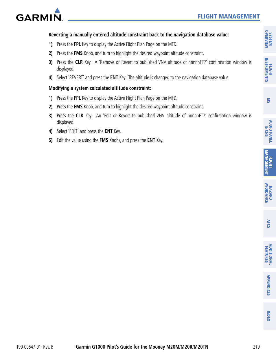 Flight management | Garmin G1000 Mooney M20TN User Manual | Page 230 / 494