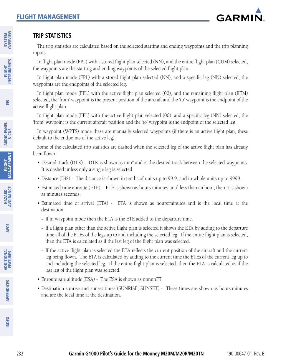 Flight management, Trip statistics | Garmin G1000 Mooney M20TN User Manual | Page 243 / 494