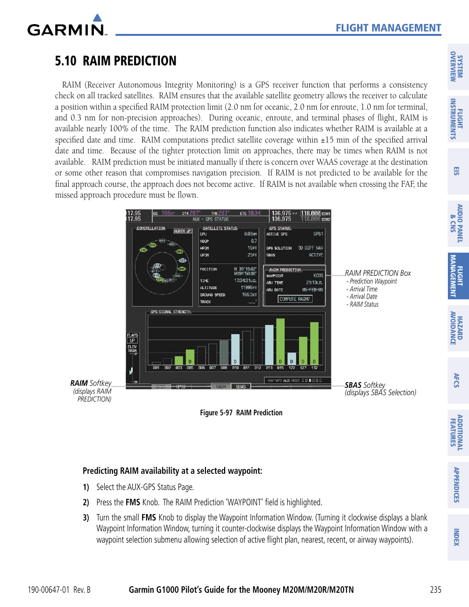 10 raim prediction, Flight management | Garmin G1000 Mooney M20TN User Manual | Page 246 / 494