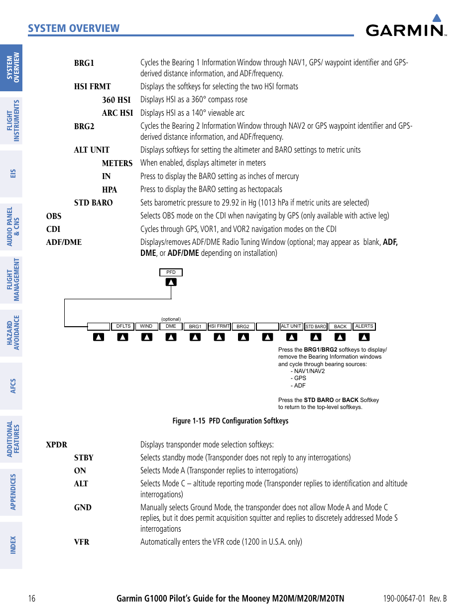 System overview, Brg1, Hsi frmt | 360 hsi, Arc hsi, Brg2, Alt unit, Meters, Std baro, Displays hsi as a 360° compass rose | Garmin G1000 Mooney M20TN User Manual | Page 27 / 494