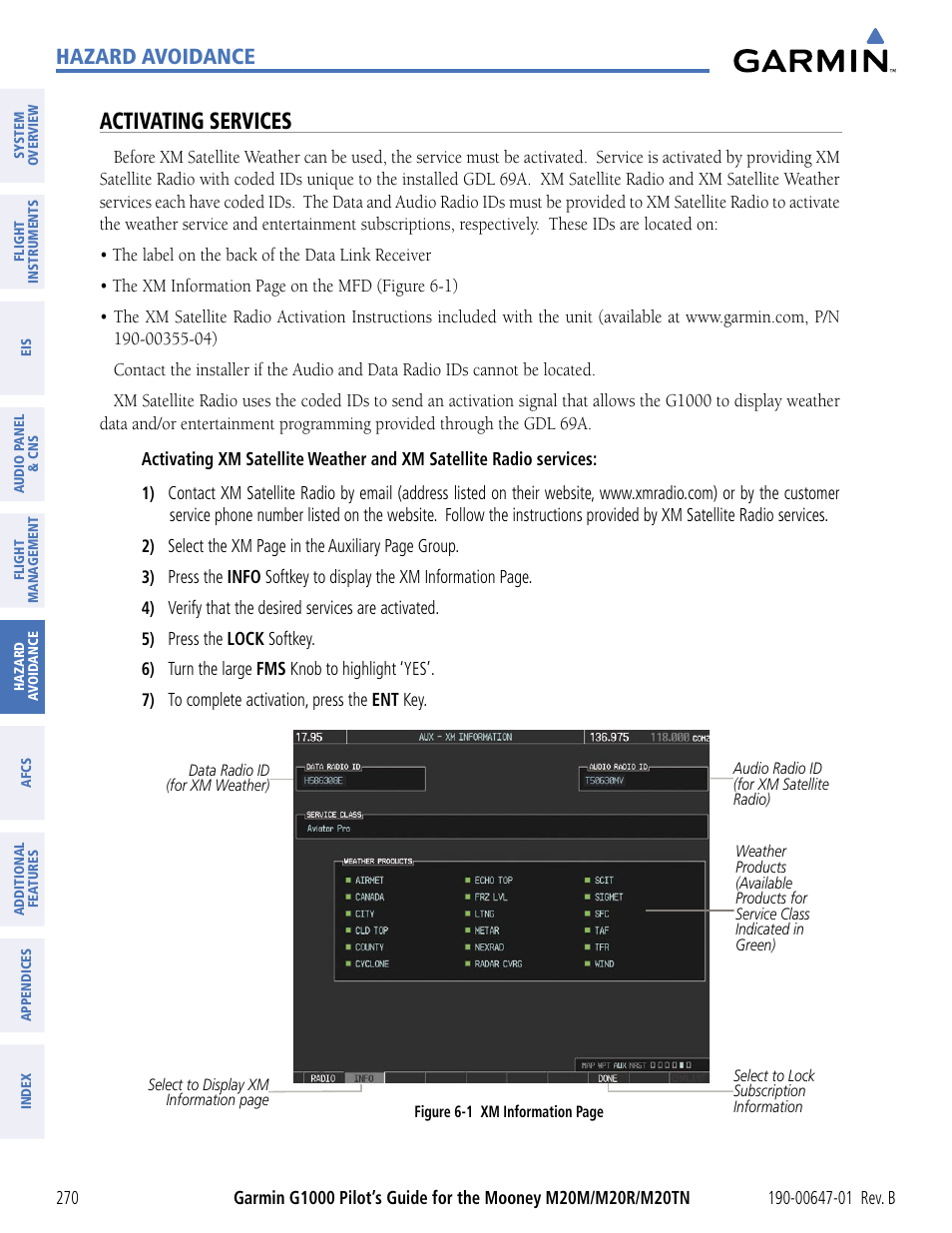 Activating services, Hazard avoidance | Garmin G1000 Mooney M20TN User Manual | Page 281 / 494