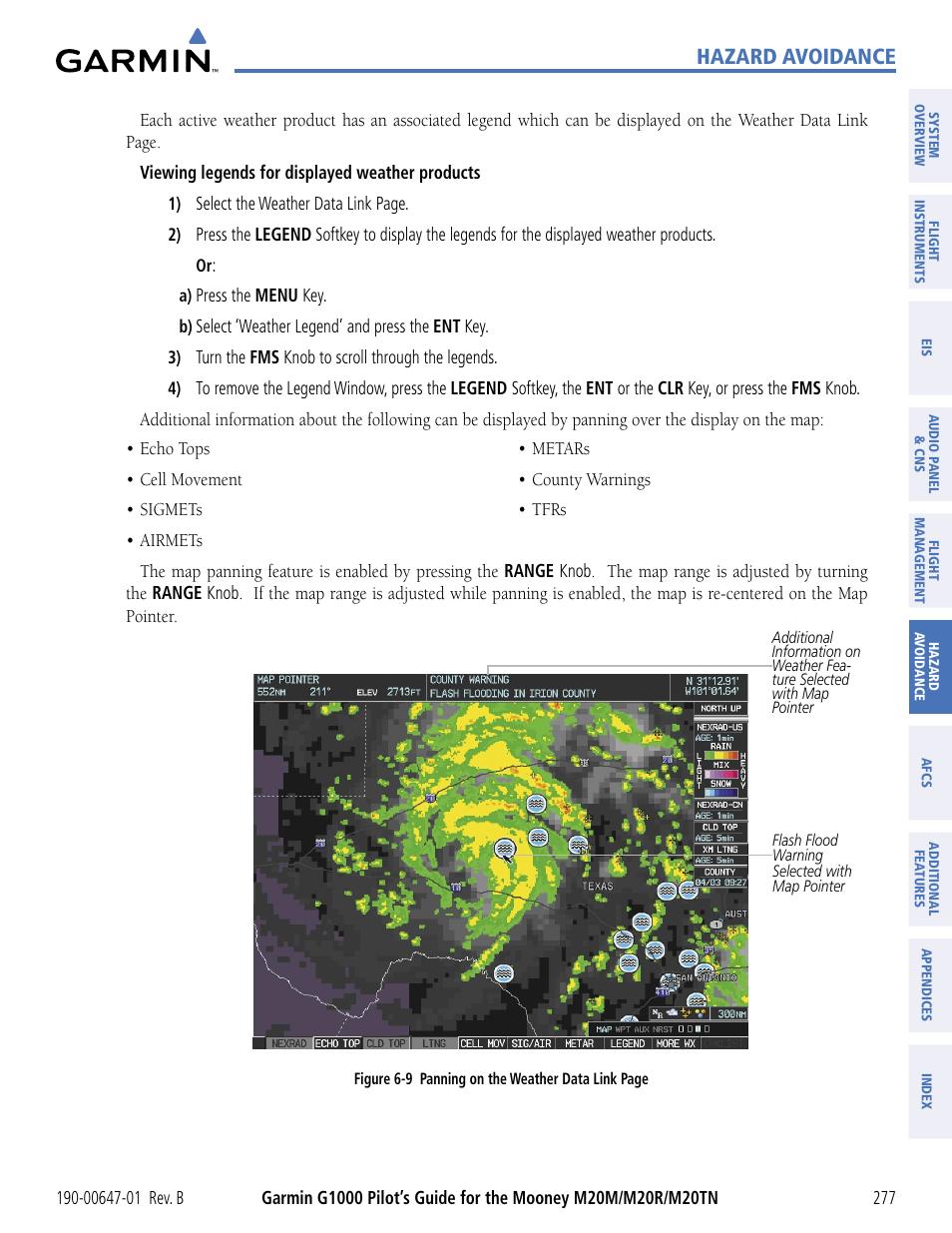 Hazard avoidance | Garmin G1000 Mooney M20TN User Manual | Page 288 / 494