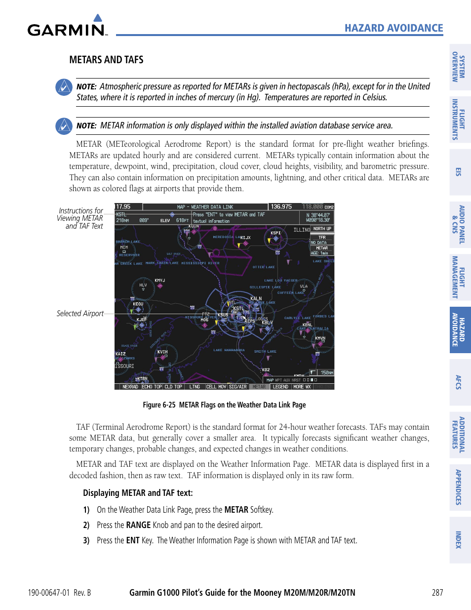 Hazard avoidance, Metars and tafs | Garmin G1000 Mooney M20TN User Manual | Page 298 / 494