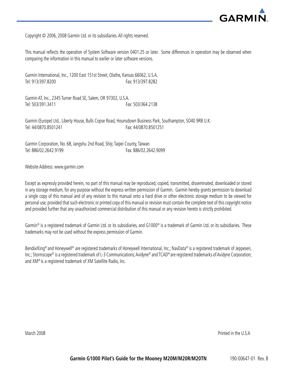 Garmin G1000 Mooney M20TN User Manual | Page 3 / 494