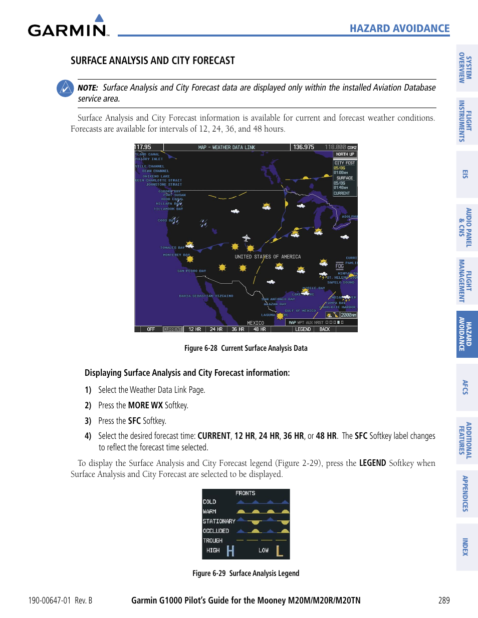 Hazard avoidance, Surface analysis and city forecast | Garmin G1000 Mooney M20TN User Manual | Page 300 / 494