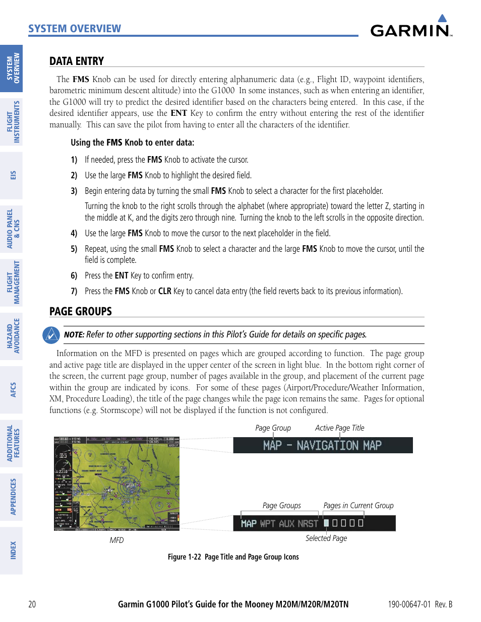 Data entry, Page groups, System overview | Garmin G1000 Mooney M20TN User Manual | Page 31 / 494