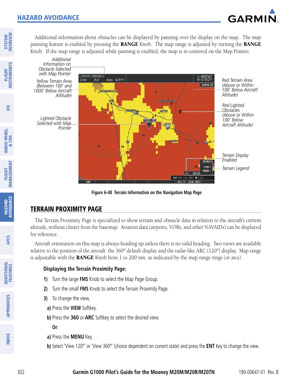 Terrain proximity page, Hazard avoidance | Garmin G1000 Mooney M20TN User Manual | Page 313 / 494