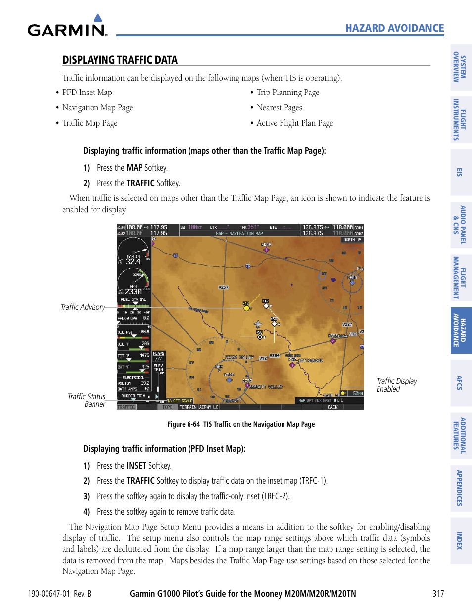 Displaying traffic data, Hazard avoidance | Garmin G1000 Mooney M20TN User Manual | Page 328 / 494