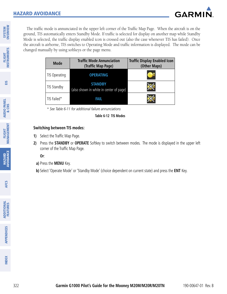 Hazard avoidance | Garmin G1000 Mooney M20TN User Manual | Page 333 / 494