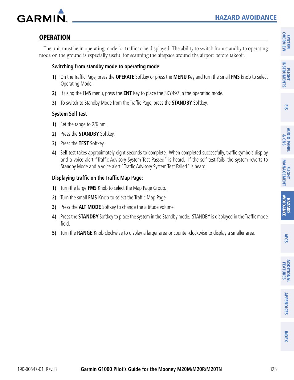 Operation, Hazard avoidance | Garmin G1000 Mooney M20TN User Manual | Page 336 / 494