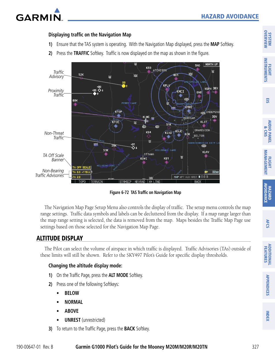 Altitude display, Hazard avoidance | Garmin G1000 Mooney M20TN User Manual | Page 338 / 494