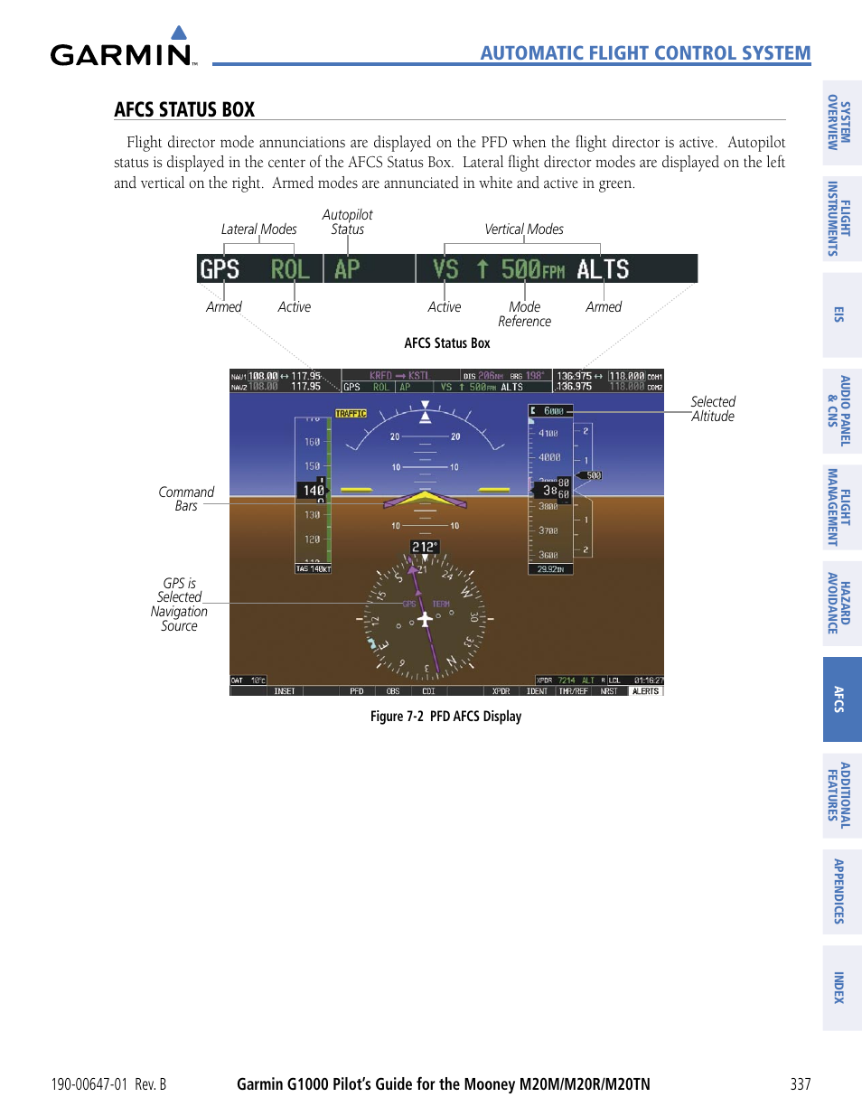 Afcs status box, Automatic flight control system | Garmin G1000 Mooney M20TN User Manual | Page 348 / 494