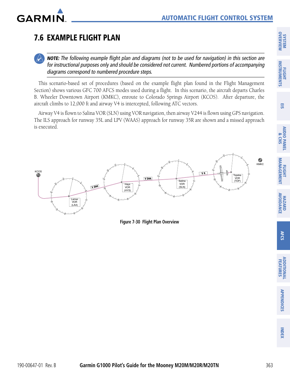 6 example flight plan, Automatic flight control system, Figure 7-30 flight plan overview | Garmin G1000 Mooney M20TN User Manual | Page 374 / 494