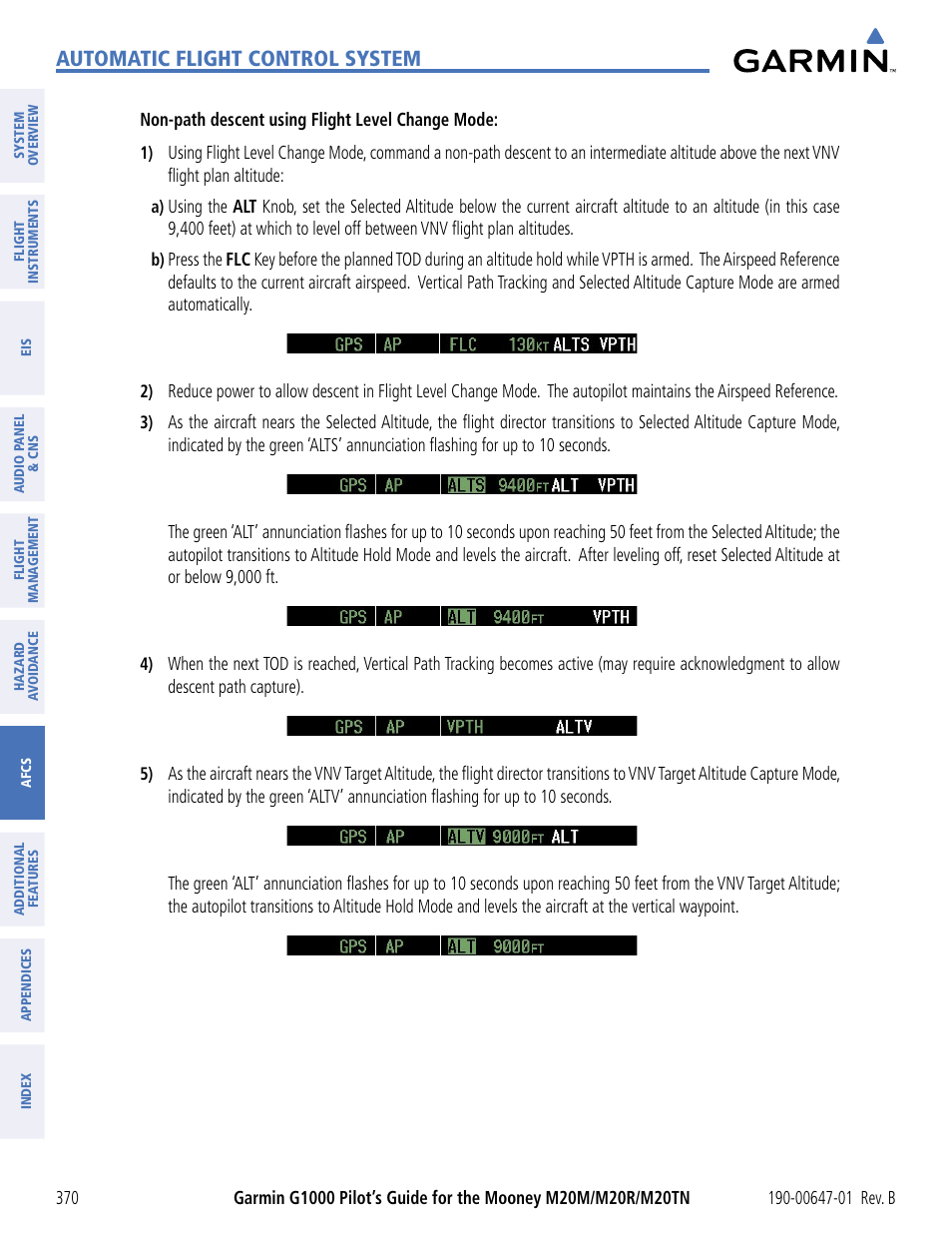 Automatic flight control system | Garmin G1000 Mooney M20TN User Manual | Page 381 / 494