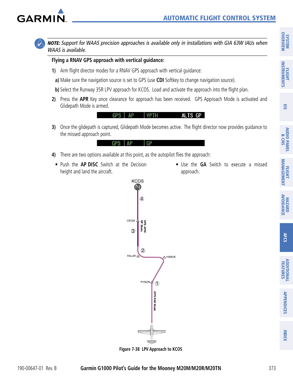 Automatic flight control system | Garmin G1000 Mooney M20TN User Manual | Page 384 / 494