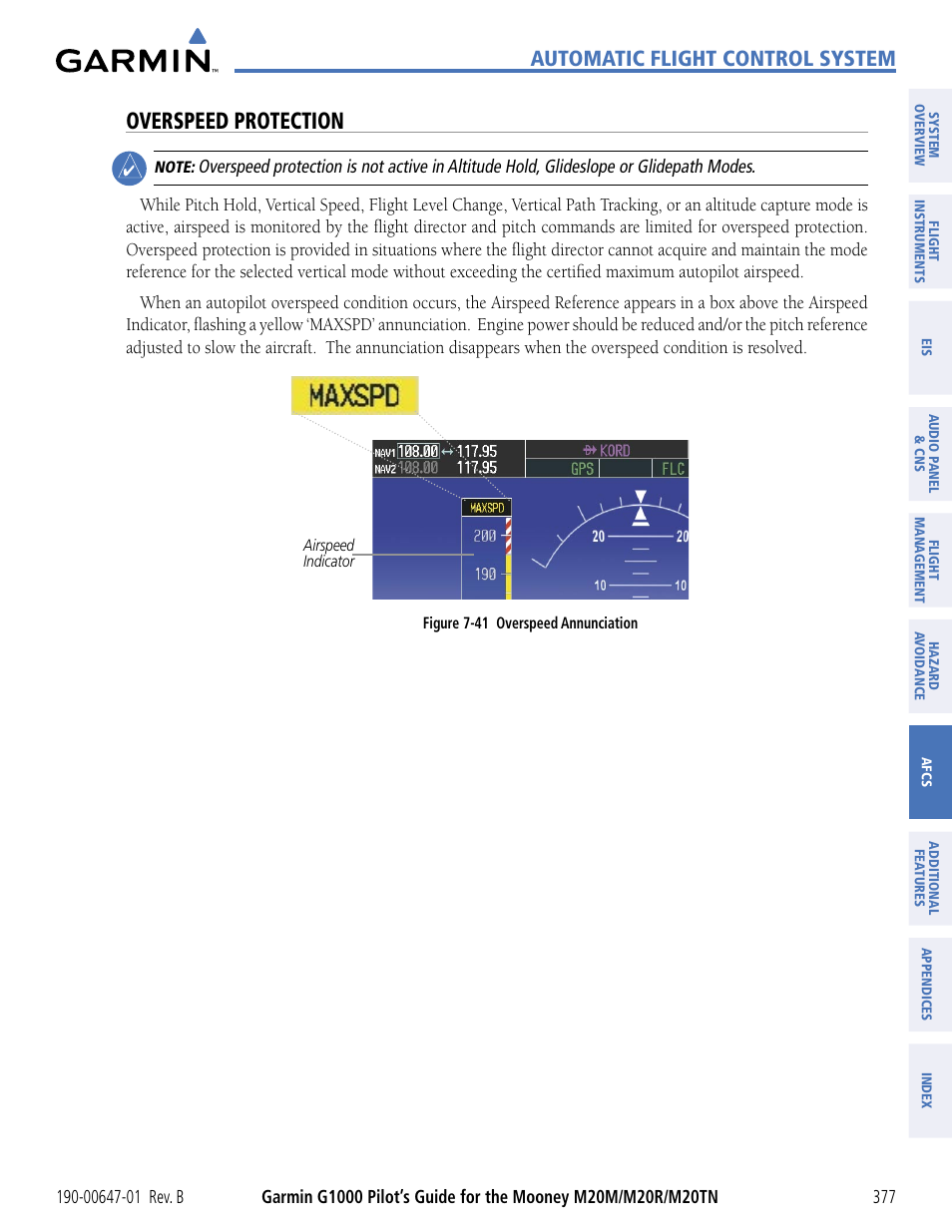 Overspeed protection, Automatic flight control system | Garmin G1000 Mooney M20TN User Manual | Page 388 / 494