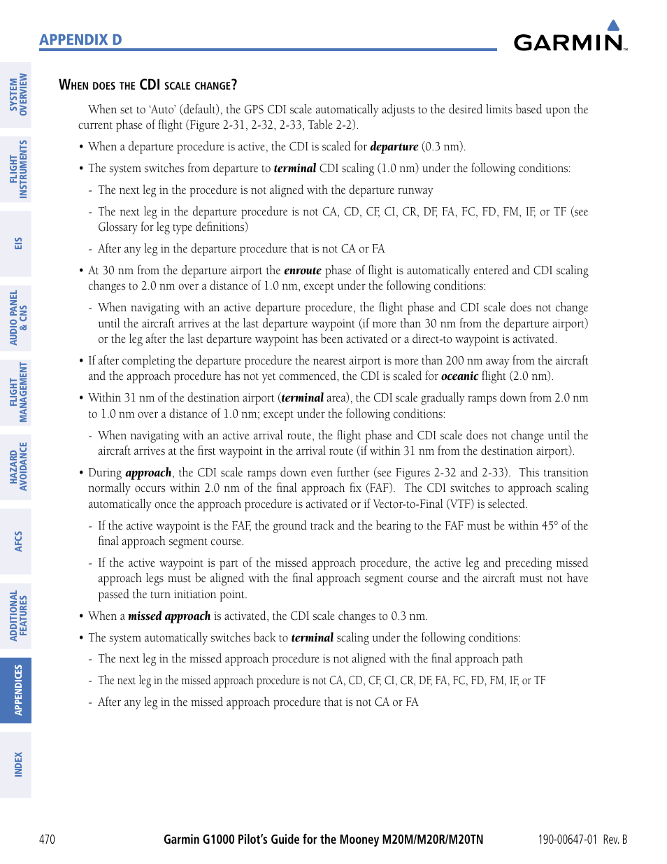 Appendix d w | Garmin G1000 Mooney M20TN User Manual | Page 481 / 494