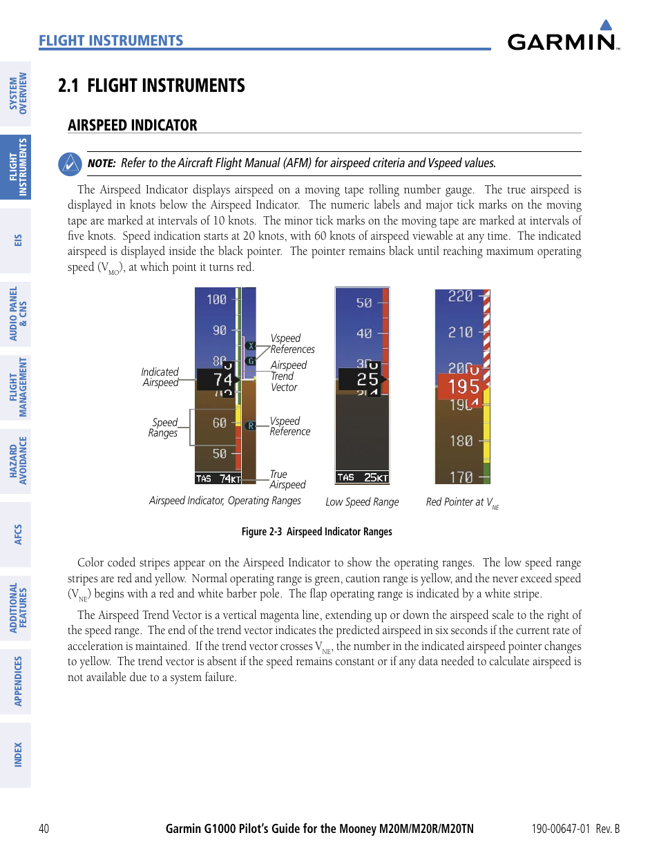1 flight instruments, Airspeed indicator, Flight instruments | Garmin G1000 Mooney M20TN User Manual | Page 51 / 494