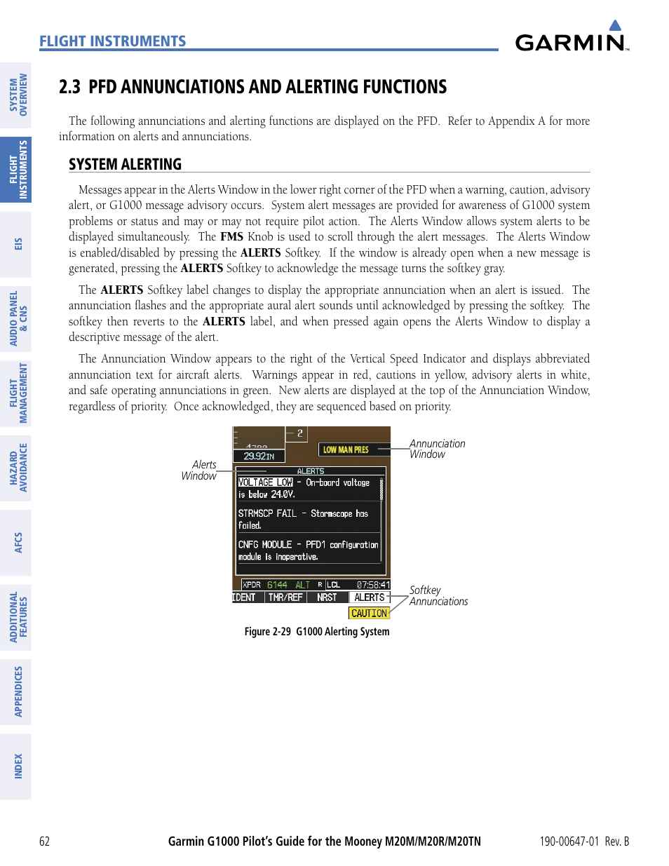 3 pfd annunciations and alerting functions, System alerting, Flight instruments | Garmin G1000 Mooney M20TN User Manual | Page 73 / 494