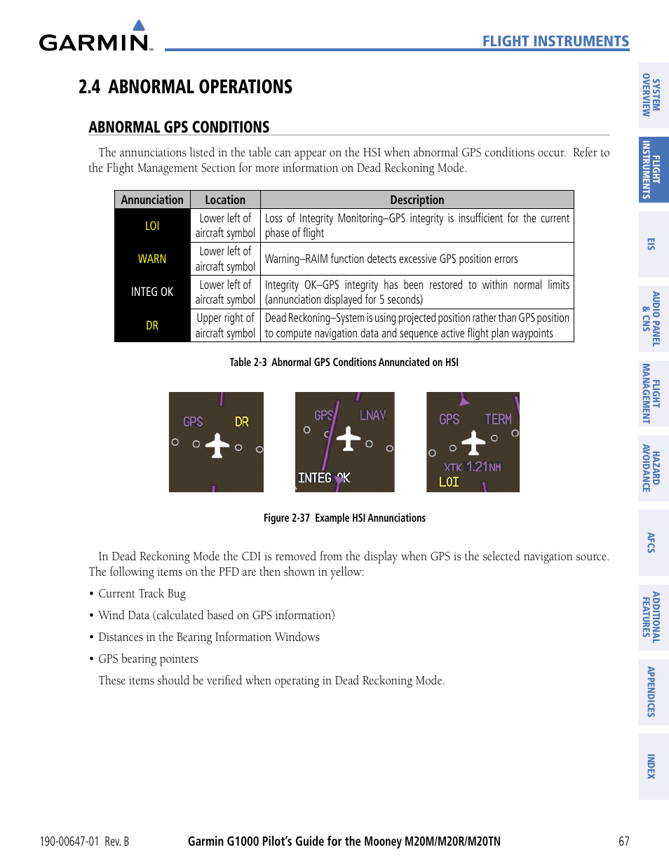 4 abnormal operations, Abnormal gps conditions, Flight instruments | Garmin G1000 Mooney M20TN User Manual | Page 78 / 494